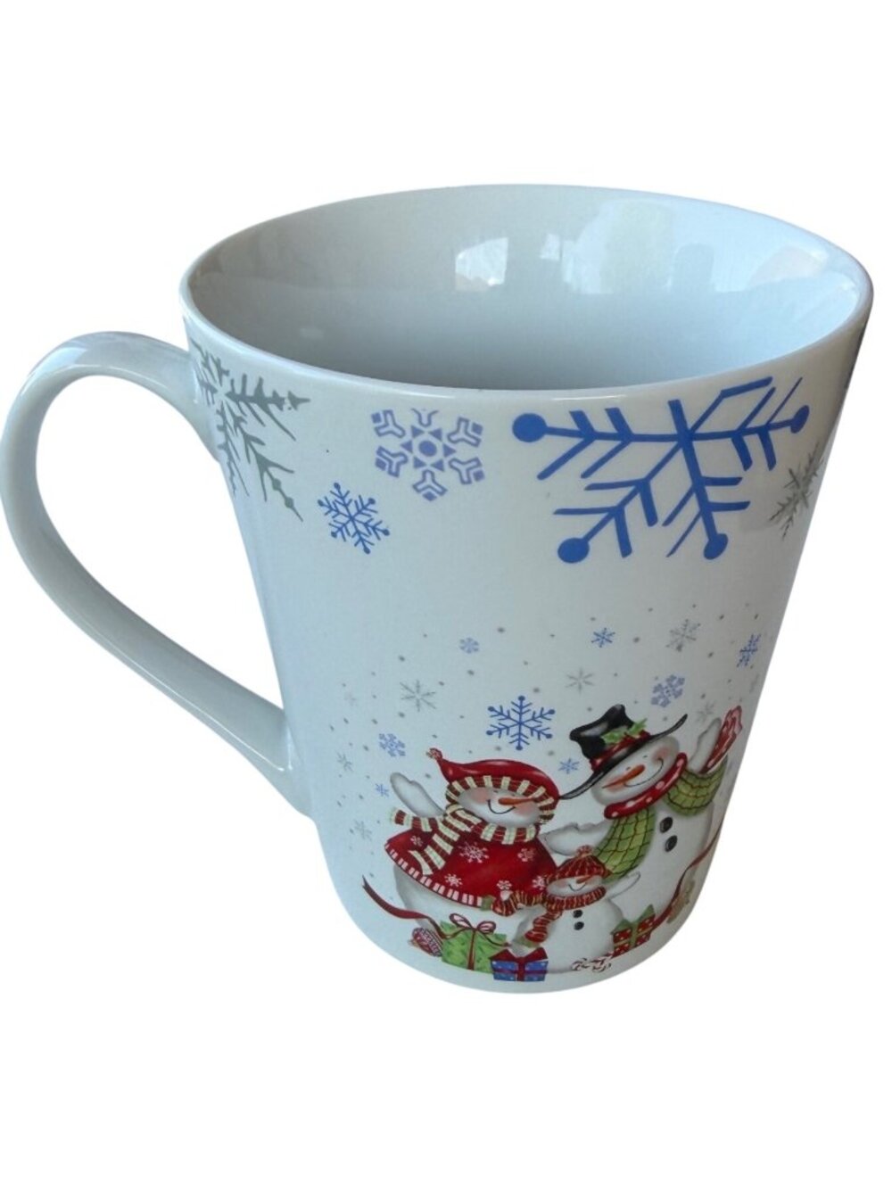 Unbranded Christmas Festive Snowman White 12 oz. Ceramic Mug w/Snowflakes 4"H